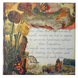 Freundschafts-Blumen-Schmetterlinge Mixed-Media-Co Fliese