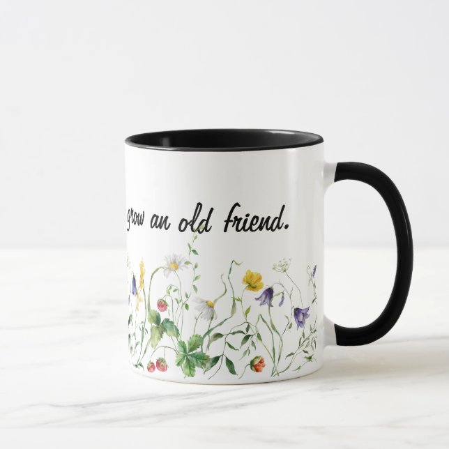 Freundschaftsangebot und Wildblumen auf Weiß Tasse (Rechts)