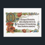 Freundschaftsfreude Postkarte<br><div class="desc">Reproduktion der Vintagen Postkarte. Perfekt für Weihnachten,  Geburtstag,  denken Sie an Sie,  jeden Anlass. Text lautet: "Eine der Freundschaftsfreuden,  und eine sehr wahre für mich,  ist das Vergnügen,  sich an die Freunde zu erinnern,  die wir nicht sehen können."</div>