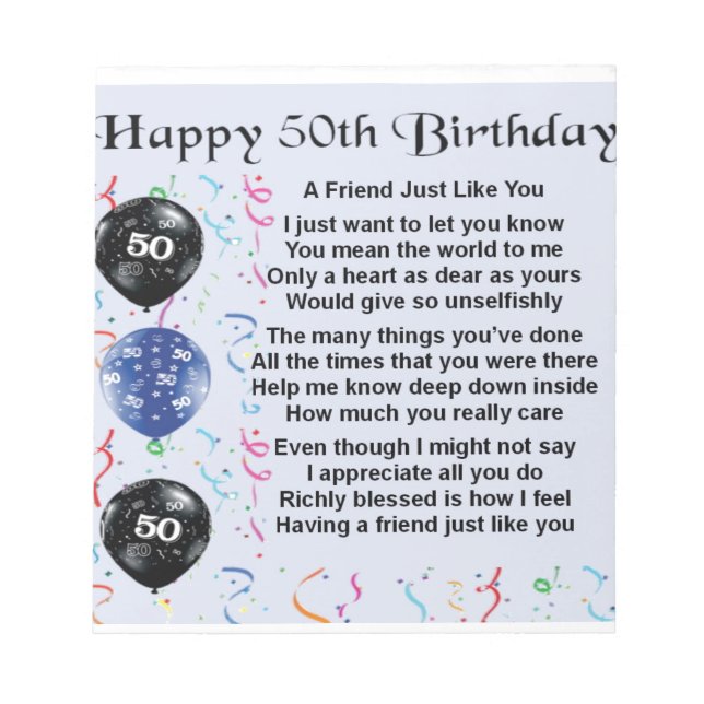 Freundschaftsgedicht 50. Geburtstag Notizblock (Vorderseite)