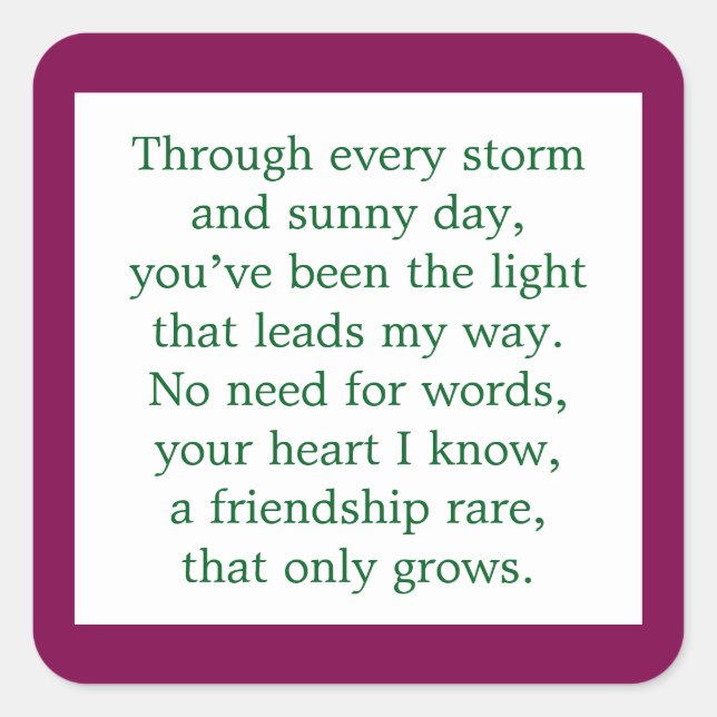 Freundschaftsgedicht Quadratischer Aufkleber (Vorderseite)