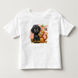 Freundschaftskatze und Hund mit Personalisiertem N Kleinkind T-shirt