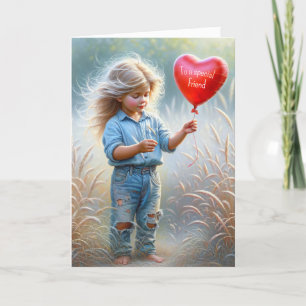 Freundschaftsmädchen mit Red Heart Balloon Karte