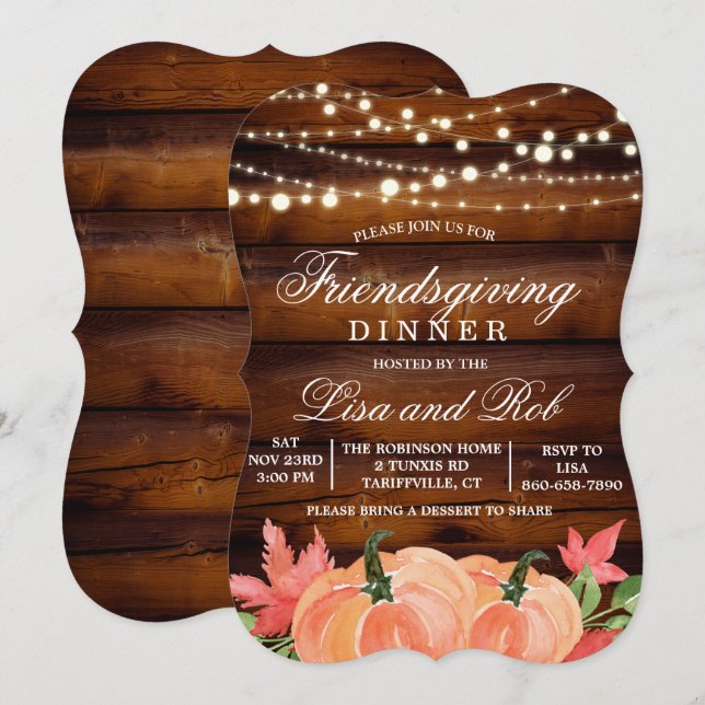 Freundschaftspendende Rustic Fall Pumpkin Einladun Einladung (Vorne/Hinten)