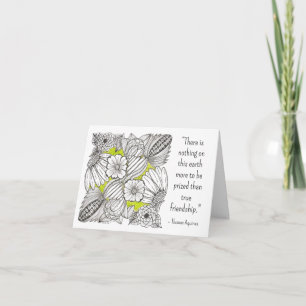 Freundschaftszitat, BW Floral Doodle mit Grün   Dankeskarte