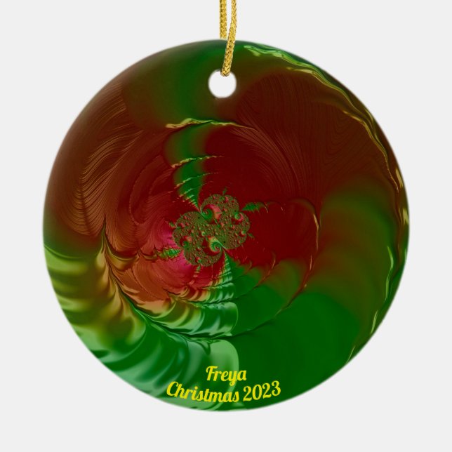 FREYA ~ Glossy Red and Green Christmas 2023 Keramik Ornament (Vorne)