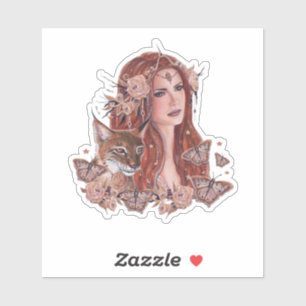 Freya Göttin Kunst mit Luchs von Renee Lavoie Aufkleber