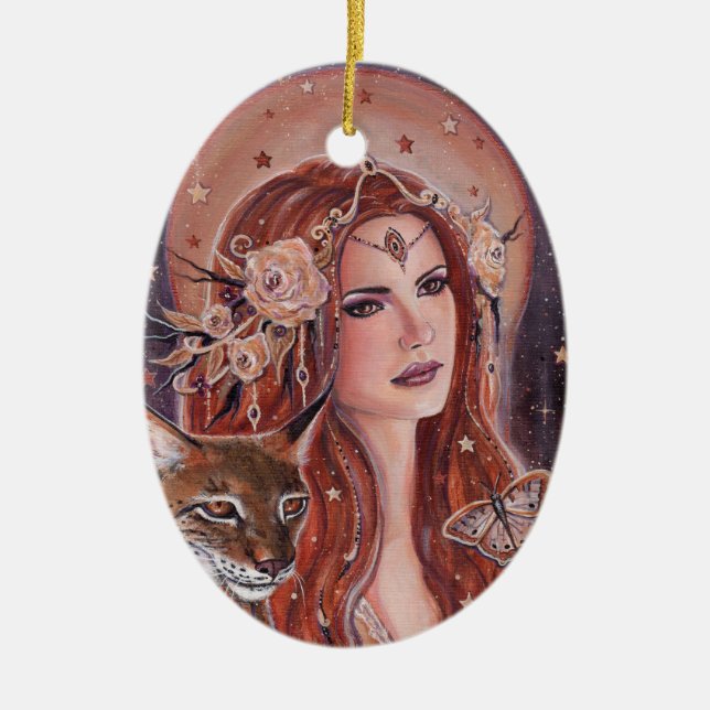 Freya Göttin von Lynx von Renee Lavoie Keramik Ornament (Vorne)