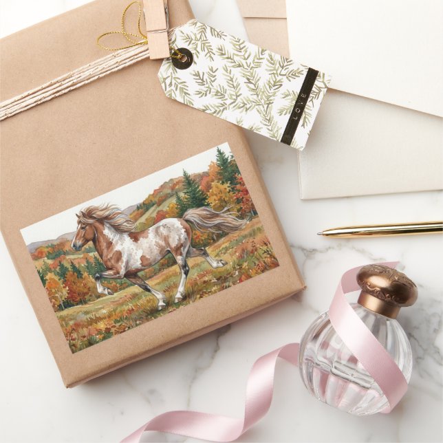 Freya Isländerpferd im Herbstwald Rechteckiger Aufkleber (Schenken)