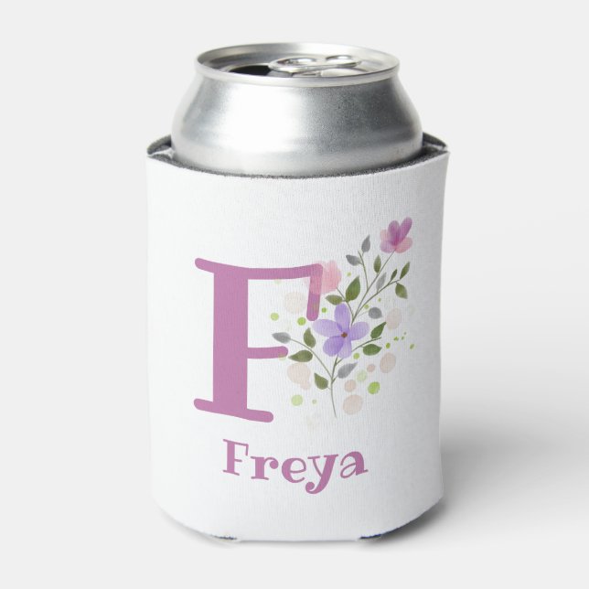 Freya Name mit floralem Design Dosenkühler (Kanne Vorderseite)