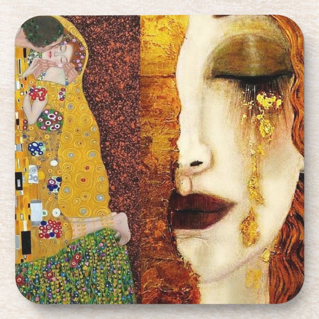 freyas-trars-the-kiss-portraits-by-gustav-klimt getränkeuntersetzer (Vorderseite)