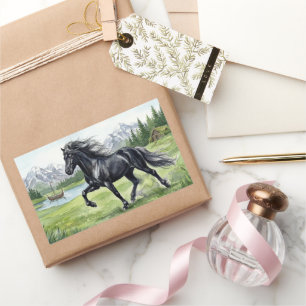 Freydis Black Horse in nordischer Landschaft Rechteckiger Aufkleber
