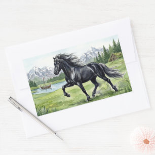 Freydis Black Horse in nordischer Landschaft Rechteckiger Aufkleber