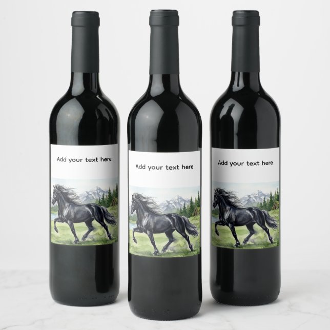 Freydis Black Horse Schöne Landschaft Weinetikett (Flaschen)