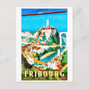 Fribourg, Stadt, Schweiz. Vintage-Reise Postkarte