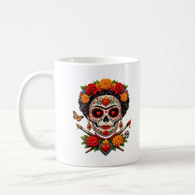 Frida Catrina Artist SugarSkull–Día de los Muerto  Kaffeetasse (Links)