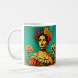 Frida inspirierte florale Porträtkunst Kaffeetasse