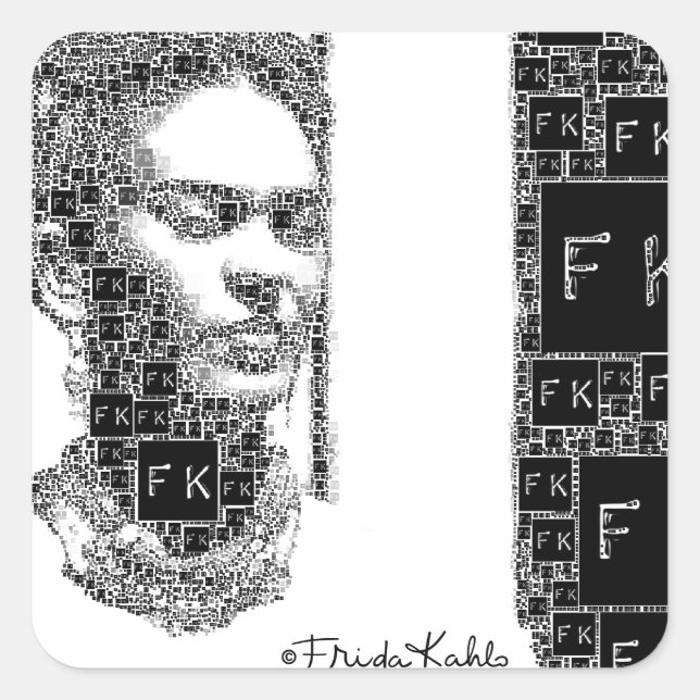 Frida Kahlo Black and White Portrait Quadratischer Aufkleber (Vorderseite)