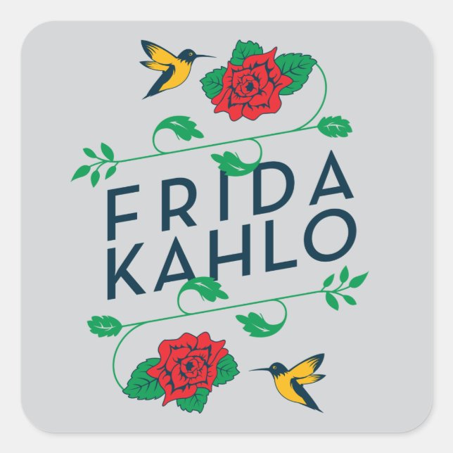Frida Kahlo | BlumenTypografie Quadratischer Aufkleber (Vorderseite)
