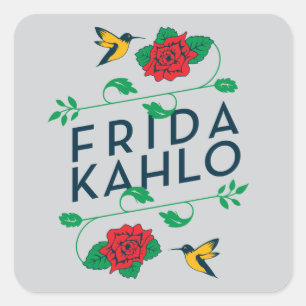 Frida Kahlo   BlumenTypografie Quadratischer Aufkleber