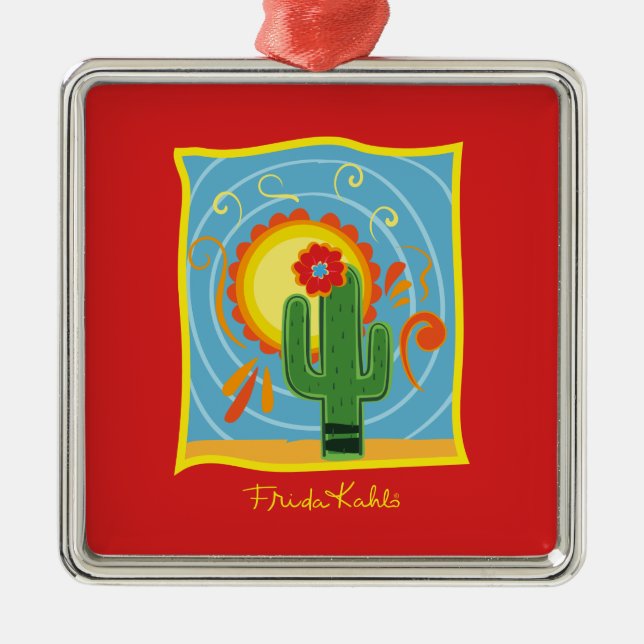 Frida Kahlo Cactus Graphic Ornament Aus Metall (Vorne)