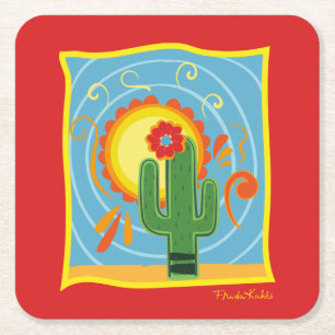 Frida Kahlo Cactus Graphic Rechteckiger Pappuntersetzer