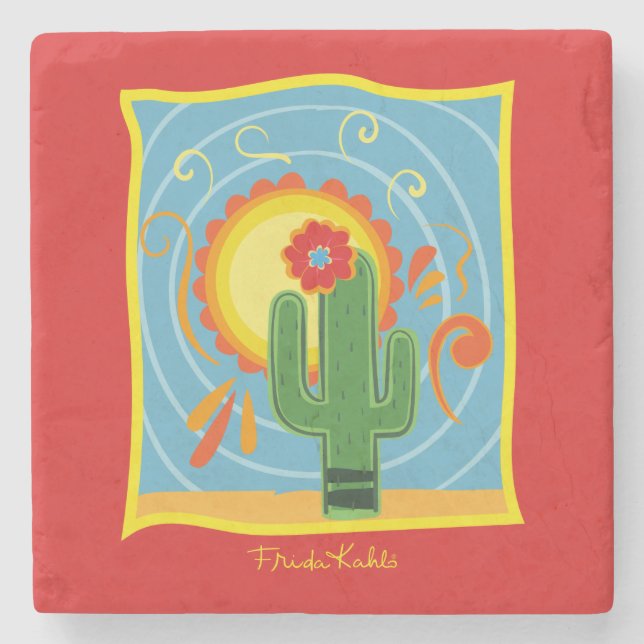 Frida Kahlo Cactus Graphic Steinuntersetzer (Vorderseite)