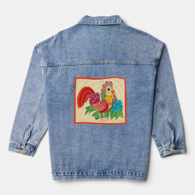 Frida Kahlo Chicken Graphic Jeansjacke (Rückseite)