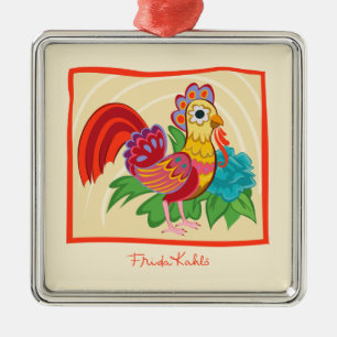 Frida Kahlo Chicken Graphic Ornament Aus Metall
