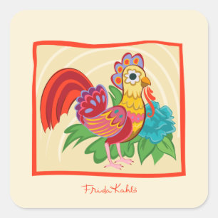 Frida Kahlo Chicken Graphic Quadratischer Aufkleber