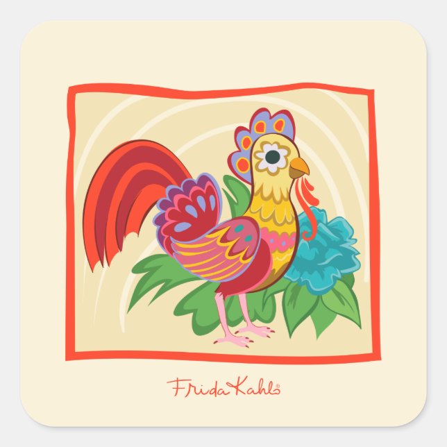 Frida Kahlo Chicken Graphic Quadratischer Aufkleber (Vorderseite)