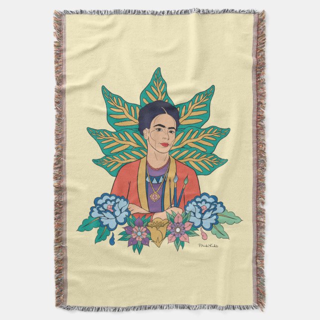 Frida Kahlo Colorful Floral Graphic Decke (Vorderseite Vertikal)