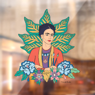 Frida Kahlo Colorful Floral Graphic Fensteraufkleber