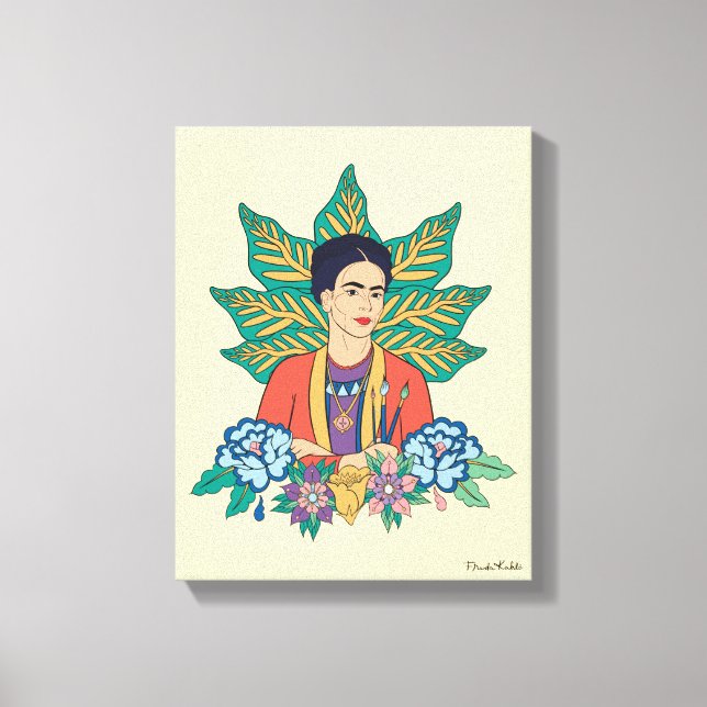 Frida Kahlo Colorful Floral Graphic Leinwanddruck (Vorderseite)