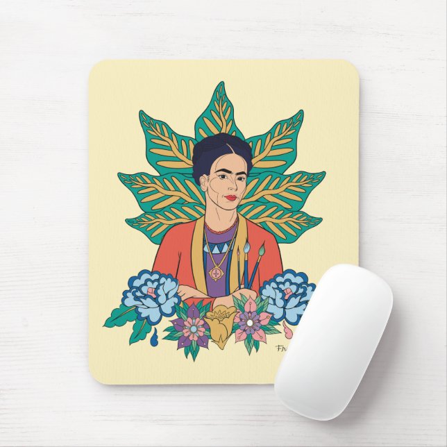 Frida Kahlo Colorful Floral Graphic Mousepad (Mit Mouse)