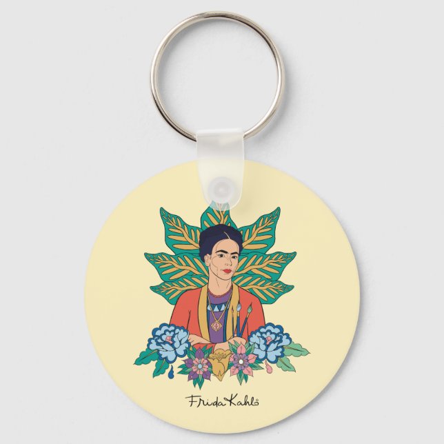 Frida Kahlo Colorful Floral Graphic Schlüsselanhänger (Vorderseite)