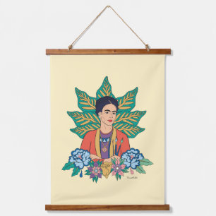 Frida Kahlo Colorful Floral Graphic Wandteppich Mit Holzrahmen