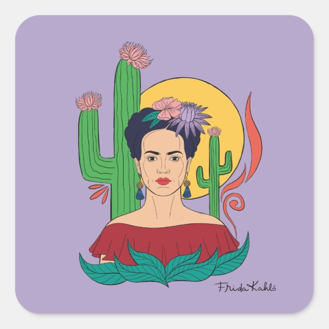 Frida Kahlo Desert Graphic Quadratischer Aufkleber (Vorderseite)
