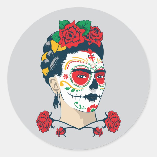Frida Kahlo El Día de los Muertos Runder Aufkleber (Vorderseite)