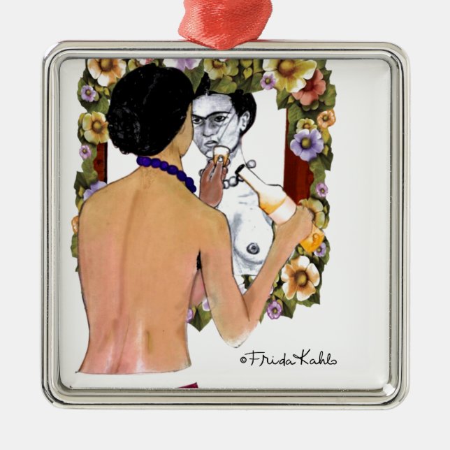 Frida Kahlo en el Espejo Portrait Silbernes Ornament (Vorne)