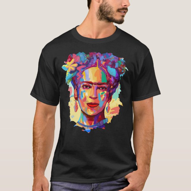 Frida Kahlo Farbiges Portrait Klassischer T - Shir T-Shirt (Vorderseite)