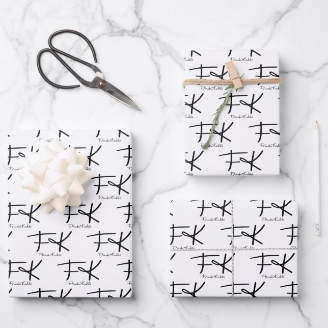 Frida Kahlo "FK" Monogram Signature Pattern Geschenkpapier Set (Vorderseite)