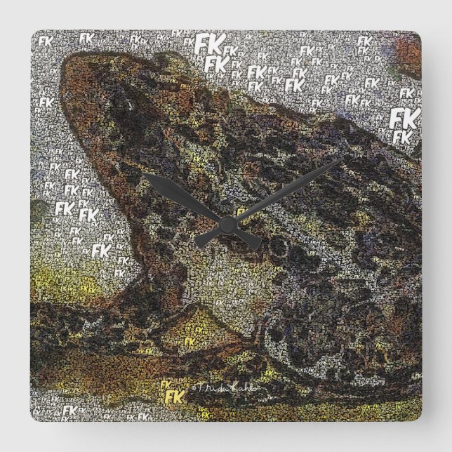 Frida Kahlo FK-Style Frog Painting Quadratische Wanduhr (Vorderseite)