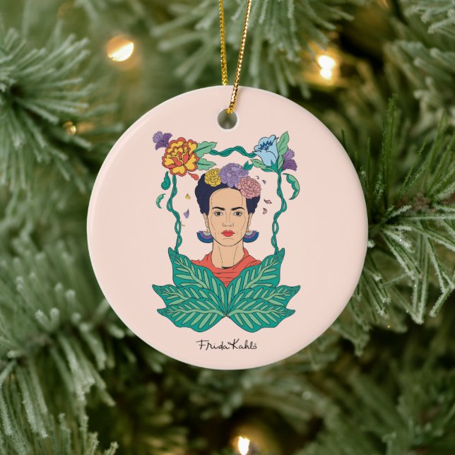 Frida Kahlo Floral Frame Graphic Keramik Ornament (Baum)