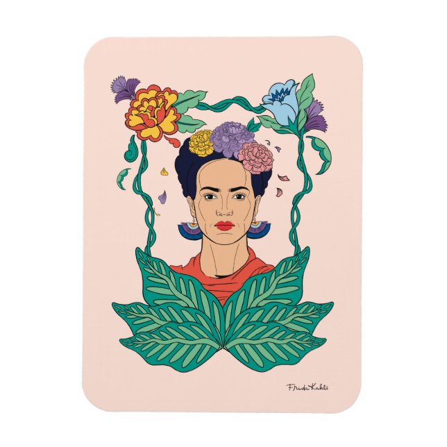 Frida Kahlo Floral Frame Graphic Magnet (Vertikal)