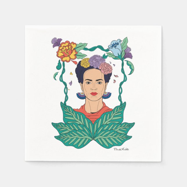 Frida Kahlo Floral Frame Graphic Serviette (Vorderseite)
