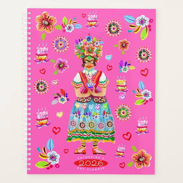 Frida Kahlo Flower Folk Art Inspiration Planer (Vorderseite)