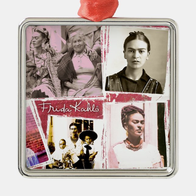 Frida Kahlo Foto Montage Ornament Aus Metall (Vorne)