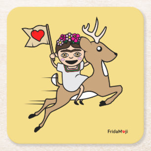 Frida Kahlo   FridaMoji - Rentier Rechteckiger Pappuntersetzer