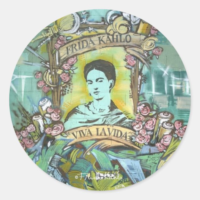 Frida Kahlo Graffiti Runder Aufkleber (Vorderseite)